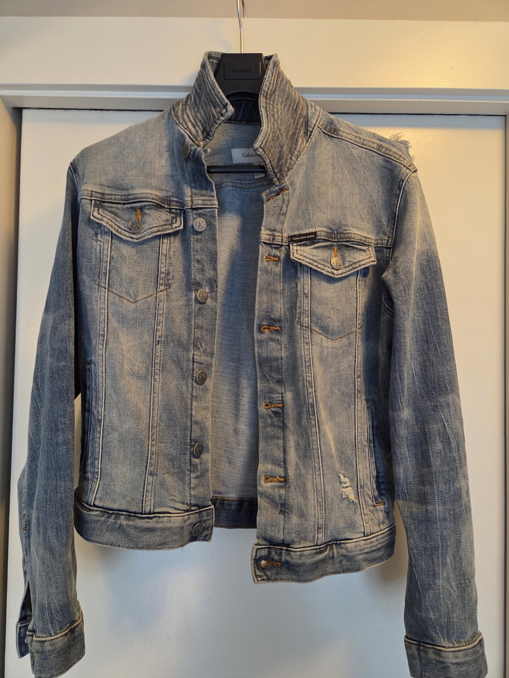 Calvin Klein Light Wash Distressed Denim Jacket
